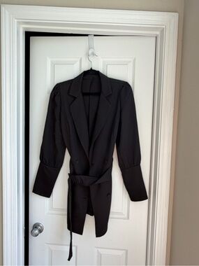 SHEIN Black Double-Breasted Belted Blazer